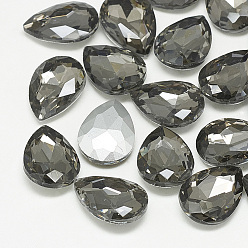 Diamant Noir Pointé cabochons en strass de verre, dos plaqué, facette, larme, diamant noir, 14x10x4.5mm