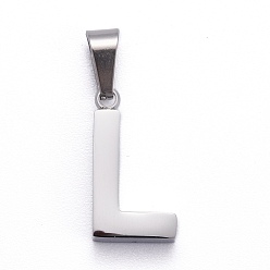 Letter L 304 Stainless Steel Letter Pendants, Manual Polishing, Alphabet, Stainless Steel Color, Letter.L, 18.5x10x3.5mm, Hole: 6.5x3.5mm