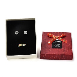 Rouge Foncé Boîtes d'ensemble de bijoux en carton, avec une éponge à l'intérieur, rectangle avec bowknot, rouge foncé, 9.25x7.15x3.4 cm