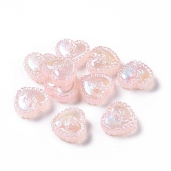 PeachPuff UV Plating Rainbow Iridescent Acrylic Beads, Heart with Rose Flower, PeachPuff, 25x27.5x9.2mm, Hole: 3.6mm