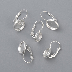 Silver 304 Stainless Steel Leverback Earring Settings, Flat Round, Silver, Tray: 12mm, 21~25x14x11~14mm, Pin: 0.7mm