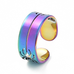 Rainbow Color Chapado en iones (ip) 304 acero inoxidable ahueca hacia fuera el anillo de puño abierto de araña para mujer, color del arco iris, diámetro interior: 17 mm