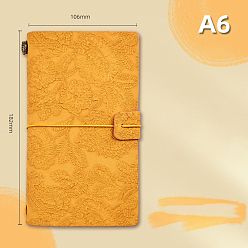 Orange A6 Retro Embossed Imitation Leather Journal Notebook, with 3 Style Paper Inside Page Pamphlet, Rectangle, Orange, 182x106mm, about 96 sheets/book