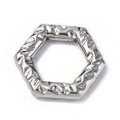 Platinum 304 Stainless Steel Linking Rings, Textured, Hexagon, Stainless Steel Color, 20x22.5x3.5mm, Inner Diameter: 12x13.5mm