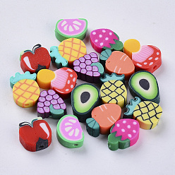 Mixed Color Handmade Polymer Clay Beads, Fruit, Mixed Color, 8~14x9~12x4~5mm, Hole: 1.4mm