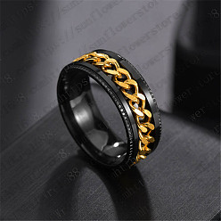 Golden Stainless Steel Chains Rotating Finger Ring, Fidget Spinner Ring for Calming Worry Meditation, Golden, US Size 8(18.1mm)