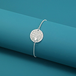 Plata Pulsera de eslabones de árbol de la vida de aleación luminosa con cadenas de cable de latón, joyas que brillan en la oscuridad para mujer, plata, 6-1/4 pulgada (16 cm)