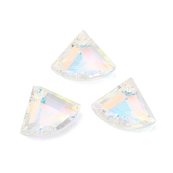 Alice Blue Electroplated Glass Pendants, Back Plated, Faceted, Fan-Shaped, Alice Blue, 12x15x5mm, Hole: 1.2mm
