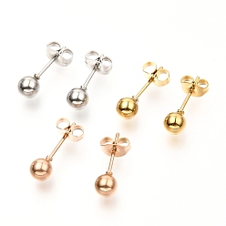 Mixed Color 304 Stainless Steel Ball Stud Earrings, Round, Mixed Color, 16x5mm, Pin: 0.8mm, 3 pairs/board