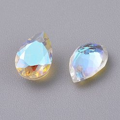 Crystal Shimmer Glass Rhinestone Pendants, Faceted, Teardrop, Crystal Shimmer, 9x6x4mm, Hole: 1mm