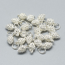 Silver 925 Sterling Silver Charms, with Jump Ring, Pine Cone, Silver, 10x5.5x5.5mm, Hole: 4mm