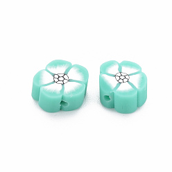 Turquoise Handmade Polymer Clay Beads, Flower, Turquoise, 9~10x9~10x4~5mm, Hole: 1.2mm