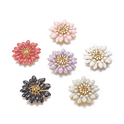 Mixed Color Brass Bead Caps, with Enamel, Flower, Golden, Mixed Color, 31x6mm, Hole: 0.7mm, Inner Diameter: 4mm