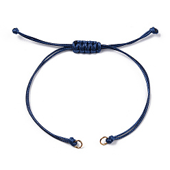 Blue Korean Waxed Polyester Cord Braided Bracelets, with Iron Jump Rings, for Adjustable Link Bracelet Making, Blue, Single Cord Length: 5-1/2 inch(14cm)