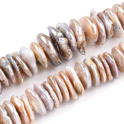 Melocotón de Soplo Hebras de perlas keshi de perlas barrocas naturales, cuentas grandes de perlas, perla cultivada de agua dulce, plano y redondo, peachpuff, 16~24x2.5~11 mm, agujero: 0.7 mm, sobre 63~88 unidades / cadena, 16.46 pulgada ~ 16.73 pulgada (41.8~42.5 cm)