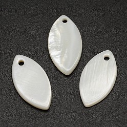 Creamy White Horse Eye Freshwater Shell Pendants, Creamy White, 18x9x2mm, Hole: 1mm