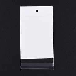 Blanco Bolsas de celofán de opp de película de perlas, sellado autoadhesivo, con orificio para colgar, Rectángulo, blanco, 13.7x8 cm, grosor unilateral: 0.035 mm, medida interna: 9x8 cm, agujero: 6 mm