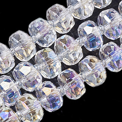 Clear AB Electroplate Glass Beads Strands, Rainbow Plated, Faceted, Rondelle, Clear AB, 9~10x6mm, Hole: 1.5mm, about 80pcs/strand, 23.62 inch