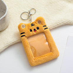 Orange Velet Photocard Sleeve Keychain, with Clasps and Rectangle Clear Window, Tiger, Orange, 135x95mm, Inner Diameter: 95x80mm