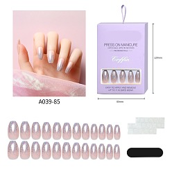Colorful Plastic Full Cover False Nail Tips, Press-On Nail Art Detachable Manicure, Trapezoid with Glitter Powder, Colorful, 17.1~22.8x7~13.6mm, 24pcs/box