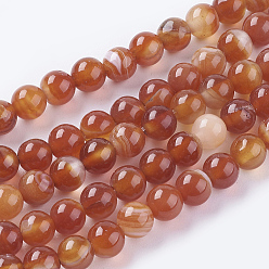 Banded Agate Natural Striped Agate/Banded Agate Beads Strands, Dyed, Round, FireBrick, 10mm, Hole: 1mm