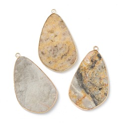 Crazy Agate Natural Crazy Agate Pendants, with Golden Brass Edge, Teardrop, 45x26.5x2mm, Hole: 2mm