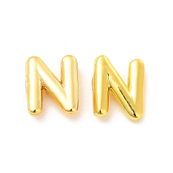 Letter N Brass Hollow Out Initial Letter Stud Earrings for Women, Real 18K Gold Plated, Lead Free & Cadmium Free, Letter.N, 7x5.6x1.5mm, Pin: 0.8mm