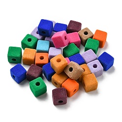 Mixed Color Flocky Acrylic European Beads, Large Hole Beads, Cube, Mixed Color, 14.5~15.5x14.5~15.5x14.5~15.5mm, Hole: 5.6mm
