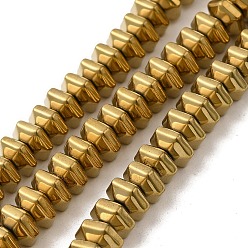 Plateado en Oro Galvanizadas hematites sintética no magnético hebras, hexágono, oro chapado, 3.5~4x7.5~8x6.5~7 mm, agujero: 1.5 mm, sobre 106 unidades / cadena, 15.83'' (40.2 cm)