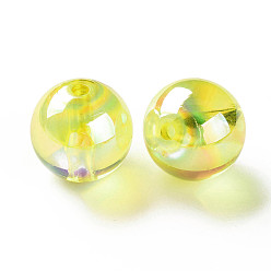 Vert Jaune Perles acryliques transparentes, de couleur plaquée ab , ronde, vert jaune, 20x19mm, Trou: 3mm, environ111 pcs / 500 g