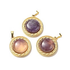 Amethyst Natural Amethyst Pendants, with Golden Tone 304 Stainless Steel Findings, Half Round Charm, 24.5x21x8mm, Hole: 3x6mm