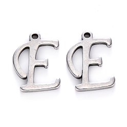 Letter E 201 Stainless Steel Charms, Laser Cut, Stainless Steel Color, Letter.E, 12.5x9.5x1mm, Hole: 1mm