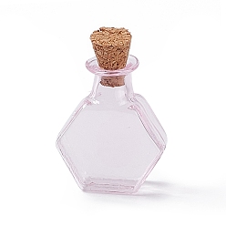 Pearl Pink Hexagon Dollhouse Miniature Glass Cork Bottles Ornament, Glass Empty Wishing Bottles for Doll House Decoration, Pearl Pink, 3cm, Bottle: 25x20.5x8.5mm