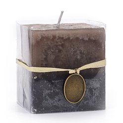 Saddle Brown Cuboid-shape Aromatherapy Smokeless Candles, with Box, for Wedding, Party, Votives, Oil Burners and Home Decorations, Saddle Brown, 7.1x7.1x7.65cm