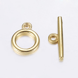Golden Alloy Toggle Clasps, Cadmium Free & Lead Free, Golden, Ring: about 14x11x2mm, Hole: 2mm, Bar: 19x5.5x2mm, Hole: 2mm