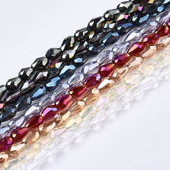Couleur Mélangete Perles en verre electroplate, de couleur plaquée ab , larme à facettes, couleur mixte, 4x3mm, Trou: 0.7mm, Environ 98~99 pcs/chapelet, 16.54~16.92 pouce (42~43 cm)