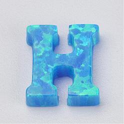 Letter H Charmes en opale synthétique, lettre, Dodger bleu, 10x8.5x2.5mm, Trou: 0.8mm