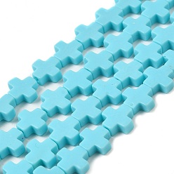 Sky Blue Synthetic Coral Beads Strands, Dyed, Cross, Sky Blue, 7.5~8.5x8~9x3~3.5mm, Hole: 1mm, about 40pcs/strand, 12.5 inch~12.7 inch(31.8~32.3cm)