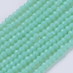 Aquamarine Opaque Solid Color Glass Bead Strands, Imitation Jade, Faceted, Rondelle, Aquamarine, 3x2mm, Hole: 0.8mm, about 185~190pcs/strand, 14.9~17.3 inch(38~44cm)