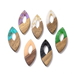 Mixed Color Resin & Walnut Wood Pendants, Horse Eye Charms, with Gold Foil, Mixed Color, 38x15.5x3.5mm, Hole: 2mm