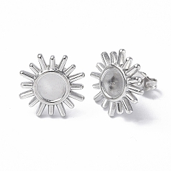Stainless Steel Color 304 Stainless Steel Stud Earring Findings, Sun with Round Tray Earring Settings, with Ear Nuts, Stainless Steel Color, Tray: 6mm, 14.5mm, Pin: 0.7mm