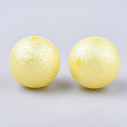 Yellow Acrylic Imitation Pearl Beads, Wrinkle/Textured, Round, Yellow, 20x19mm, Hole: 2.5mm, about 110pcs/500g