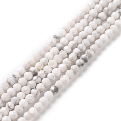 Howlite Natural Howlite Beads Strands, Faceted, Round, 2~2.5mm, Hole: 0.6mm, about 162pcs/strand, 15.35''(39cm)