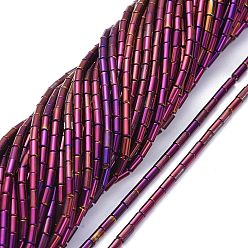 Purple Plated Electroplate Glass Beads Strands, Full Plated, Column, Purple Plated, 4.5~5x2.5mm, Hole: 0.8mm, about 75pcs/Strand, 14.17 inch(36cm)