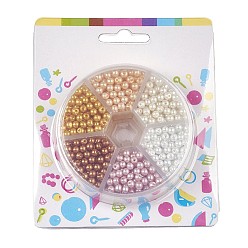 Mixed Color Glass Pearl Bead Sets, Pearlized, Round, Mixed Color, 4mm, Hole: 1mm, about 650pcs/box