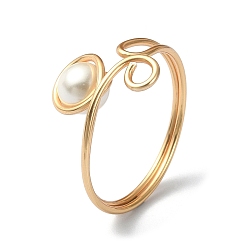 Golden Alloy Wire Wrap Open Cuff Ring with Shell Pearl, Golden, US Size 9 3/4(19.5mm)