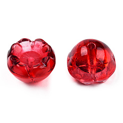 Roja Perlas de vidrio pintado en aerosol transparente, flor, rojo, 9x13x13 mm, agujero: 1.6 mm