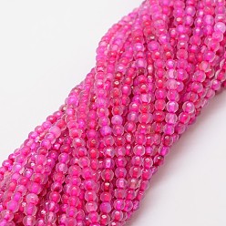 Deep Pink Natural Agate Bead Strands, Dyed, Faceted, Round, Deep Pink, 4mm, Hole: 0.8mm, about 90~92pcs/strand, 14 inch