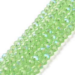 Verde Claro Abalorios de vidrio electrochapa, medio arco iris chapado, facetados, Rondana plana, verde claro, 3.5x3 mm, agujero: 0.4 mm, sobre 123~127 unidades / cadena, 13.7~14.1 pulgada (35~36 cm)