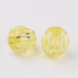 Jaune Perles acryliques transparentes, facette, ronde, jaune, 8mm, trou: 1.5 mm, environ 1800 pcs / 500 g